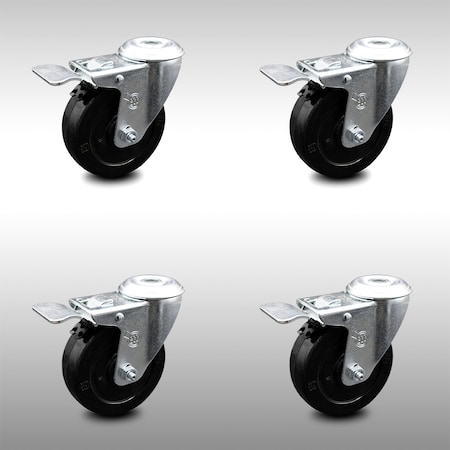 Service Caster 4 Inch SS Soft Rubber Swivel Bolt Hole Caster Set with Total Lock Brake SCC SCC-SSBHTTL20S414-SRS-4